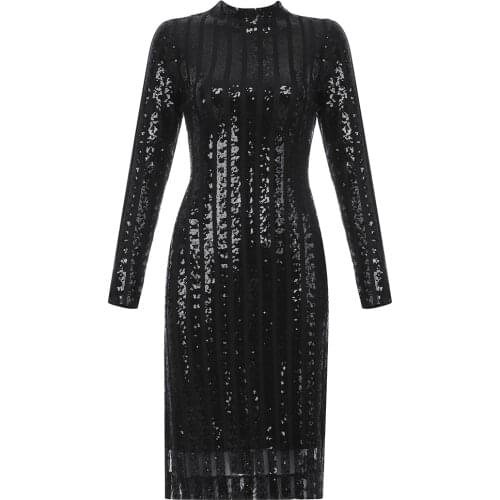 Fashion Women Dress Long Sleeve Sequin Sexy Party Club New Autumn Winter Clothing Black Celebrity