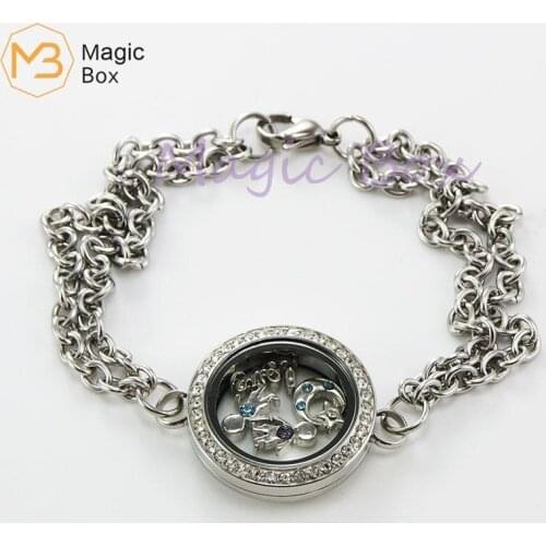 Fashion Pop Floating Charm Bracelet Silver 316L Stainless Steel Chain Crystal Moon Star People custom Bracelet