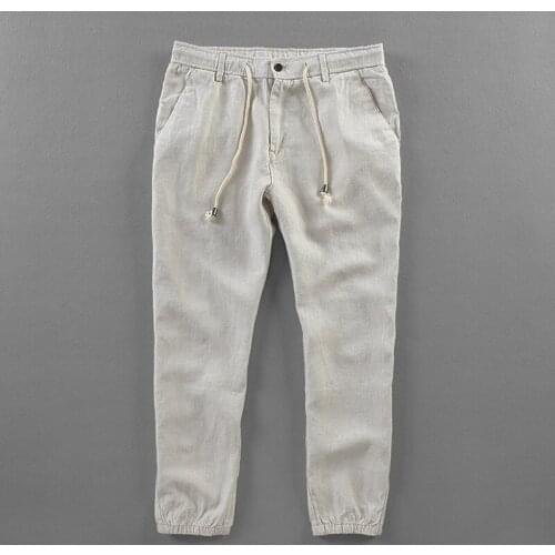 Suehaiwes brand linen pants men summer autumn men pants ankle-length casual trousers men fashion solid trousers mens 30-40 size