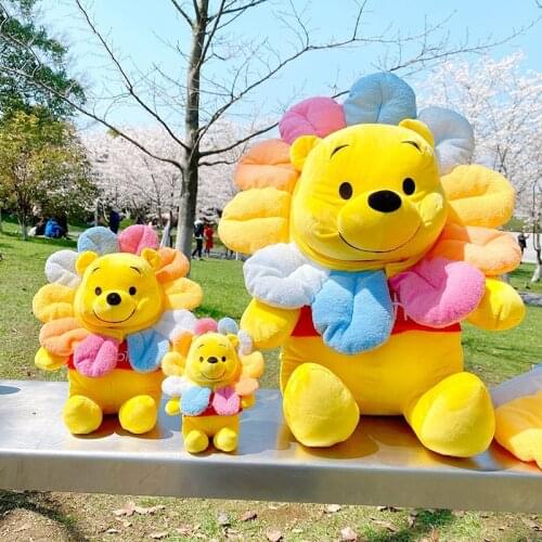 DISNEY Winnie the Pooh Stuffed Plush Toys Kawaii Sunflower Pooh Bear Gifts for Children Anime Plush Back Cushion for Kids