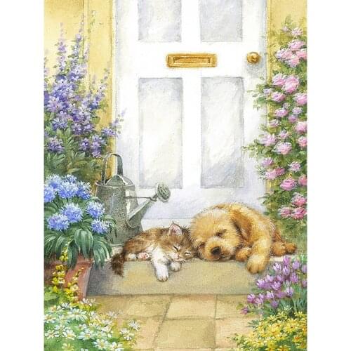 Animal Cat Dog DIY Embroidery Cross Stitch 11CT Kits Craft Needlework Set Cotton Thread Printed Canvas Home Decoration Wholesale