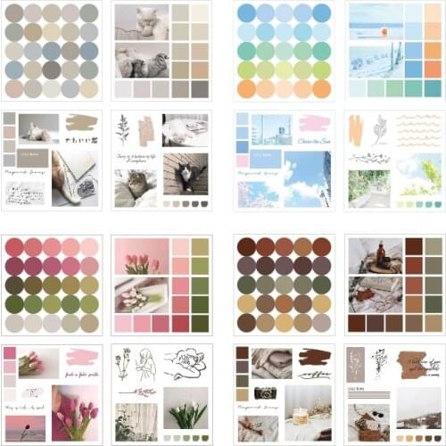 4sheets INS Collage Stickers Set Vintage Color Dots Pink Flower Blue Summer Cat Stickers Decoration Adhesive Home DIY Art A6812