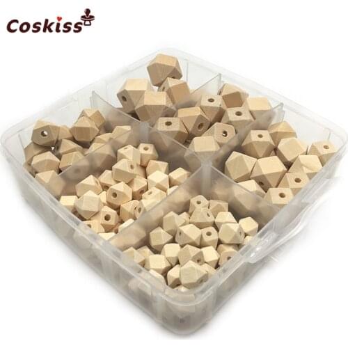 DIY Nursing Jewelry Package Wooden Teething Blending Geometric Hexagon Wooden Teether Pacifier Clip Baby Teether Toys Set