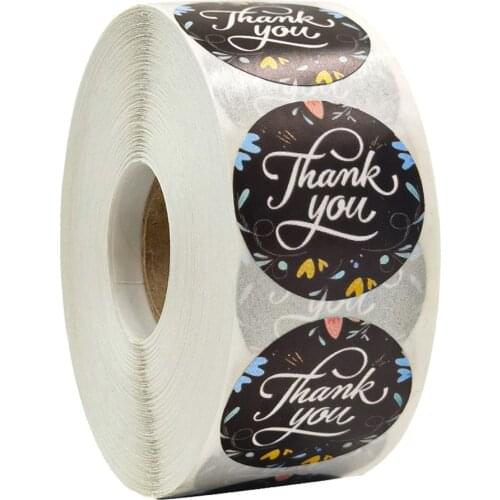 100-500pcs Floral Thank You Stickers Black Label Handmade Stickers Envelope Seal For Wedding Favors And Party Kawaii Stickers