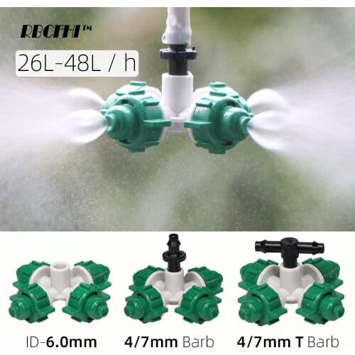 RBCFHI 5PCS 26-48 L/h Cross Misting Nozzles Garden Balcony Greenhouse Watering Irrigation Spray Jet Cooling Plants Flowers