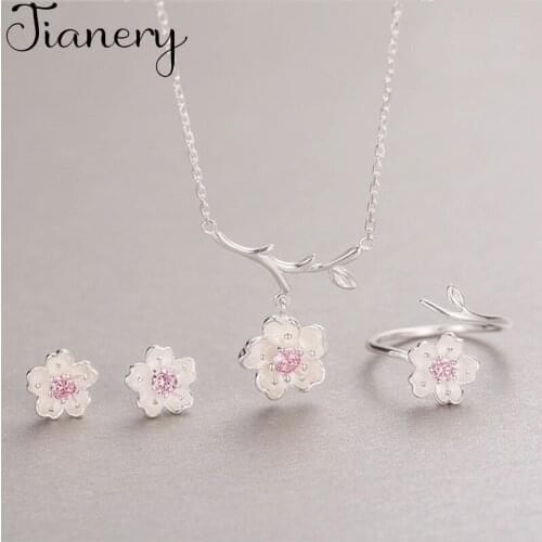 New Arrivals Fashion Pink Cherry Blossoms Flower Necklaces Pendant Jewelry Sets for Women Wedding Statement Jewelry