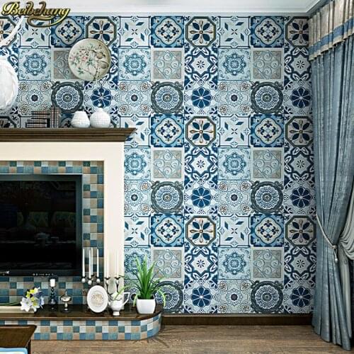 Beibehang Imitation tile wallpaper bohemian ethnic style Mediterranean Southeast Asian style living room bedroom kitchen
