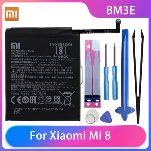 Original Xiaomi Mi 8 Mi8 phone batteries BM3E High Capacity Rechargeable Xiaomi Phone Battery 3300mAh Free Tools Phone AKKU