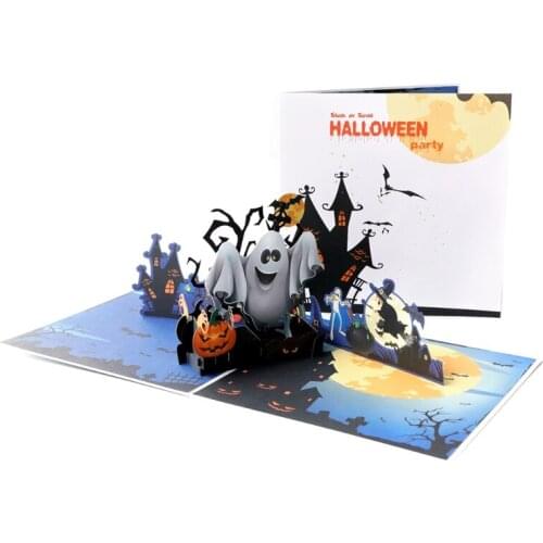 Halloween Cards 3D Pop-Up Witch Ghost Pumpkin Greeting Card for Halloween Party Postcard with Envelope Kids Gift
