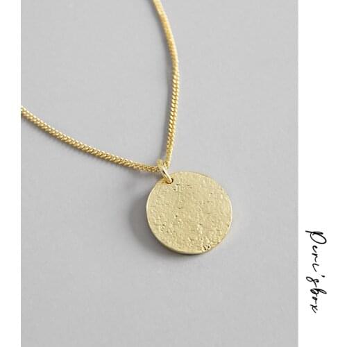 Perisbox 925 Sterling Silver Textured Coin Necklace Gold Medallion Pendant Necklaces Minimalist Necklace collares de moda 2019