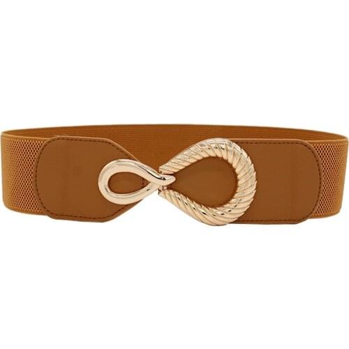 New Gold Weight Big Buckle Belts For Women Lady Fashion Elastic Waistbands Brown Stretch Wide Waistbands Girls Dress Accessories