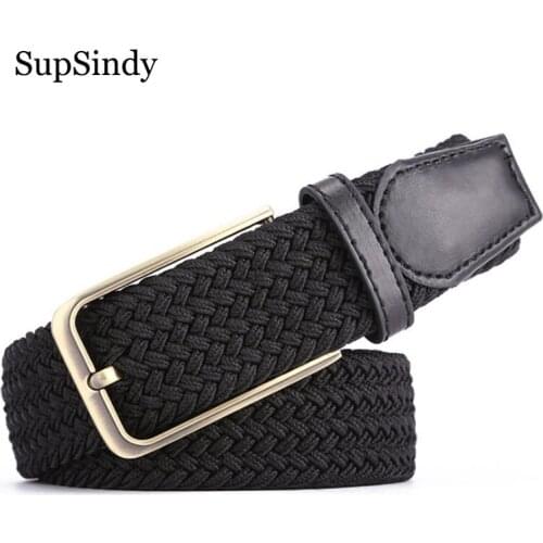 SupSindy New fashion Men Womens Canvas belt Metal Pin Buckle Woven Stretch luxury belts for men jeans famous brand elastic belt