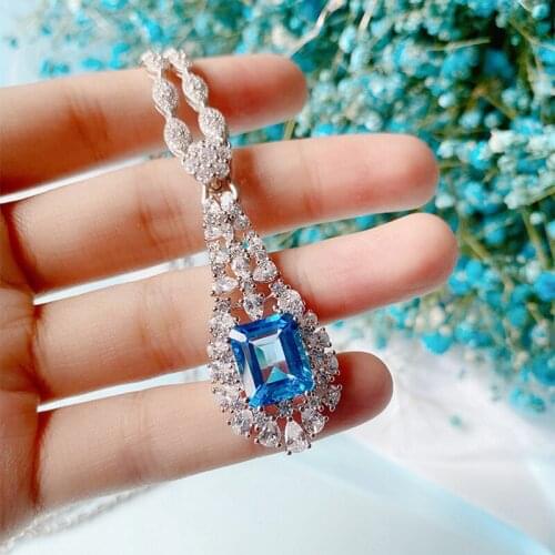 Europe America Luxury Water Drop Pendant Inlay Full Shiny Zircon With Universal Necklace 925 Silver Fine Jewelry For Women Party
