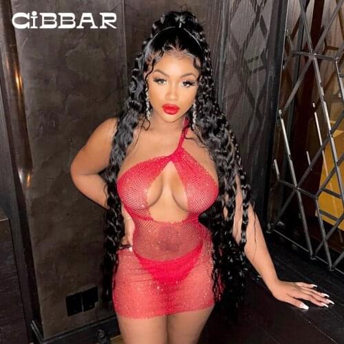 CIBBAR Mesh Sexy See Through Mini Dress For Women 2021 Summer One Shoulder Sleeveless Bodycon Short Dresses Fashion Clubwear