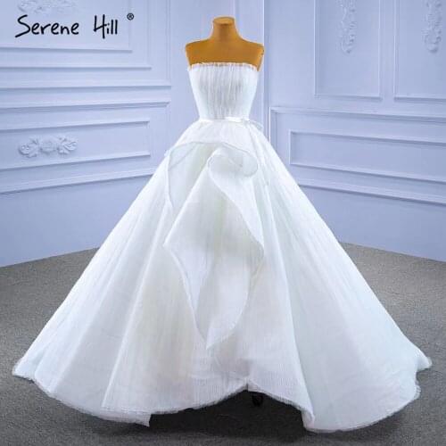 Serene Hill White Srtaplee Sexy Wedding Dresses 2021 Simple Lace Up High-end Bride Gowns HM67302 Custom Made