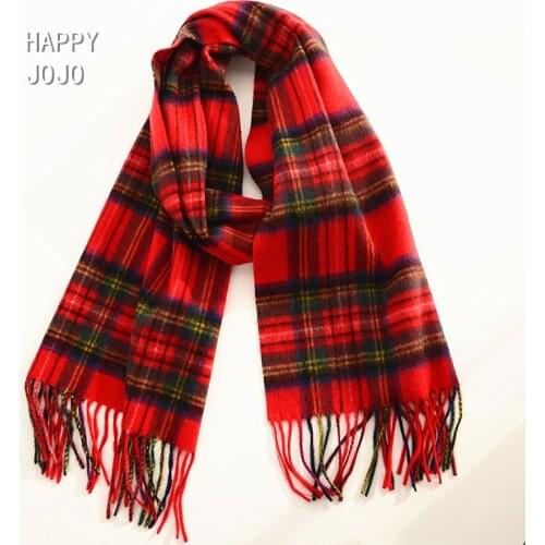 Wool scarf women men classic red plaid shawl narrow short fashion thin winter warm cashmere green scarves gift for ladies girl