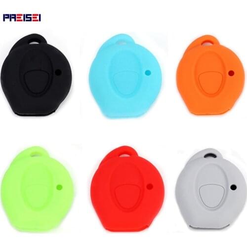 PREISEI Silicone Key Covers For Peugeot Car 206 Remote Key Protector Bag In Orange Black Red Blue Green Grey Colors