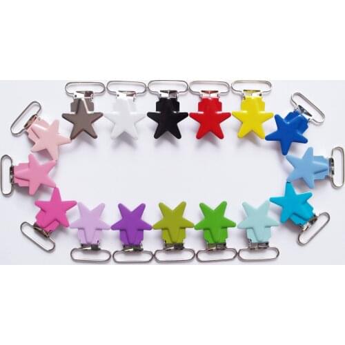 Sutoyuen 5pcs 1'' 25mm 16 Colors Enamel Star Shape Metal Baby Pacifier Clips / Suspender Clips Dummy Holder Lead Nickel Free
