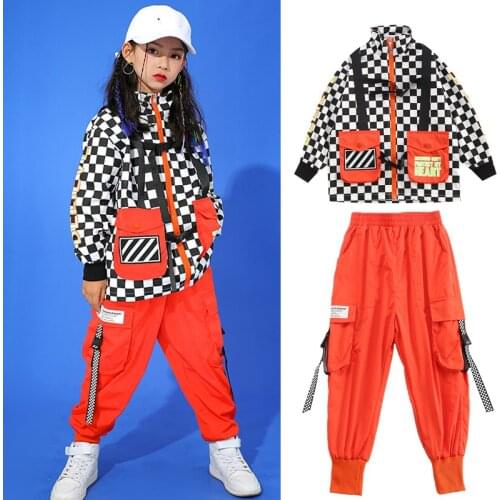 Girls Hip Hop Dancing Clothes Long Sleeved Jacket Hiphop Pants Suit Jazz Performance Clothes Street Dance Rave Clothes DN6880