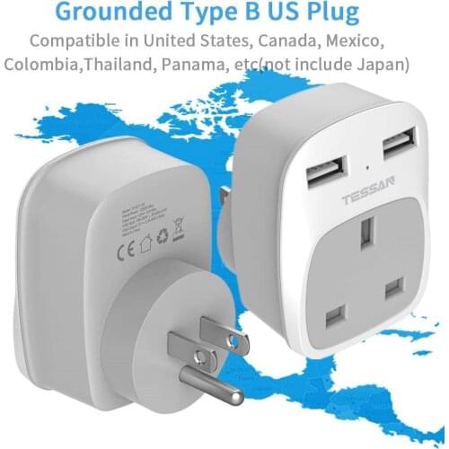 US Plug Power Strip Wall Outlet Extender with 2 USB Ports 100-250V Electrical Portable Travel Charger Adapter for Home Office