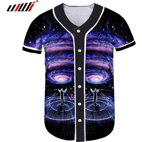 UJWI Summer Man New Button T-shirt Short 3D Printed Cosmic Conductor Streetwear Big Size Costume Unisex Baseball Shirt