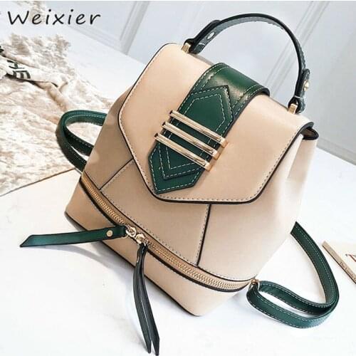 WEIXIER NEW Buckle Small Backpack Women Schoolbags 2019 Luxury Brand Designed Casual Leather Rucksack Zipper Mochila Sac LW-19