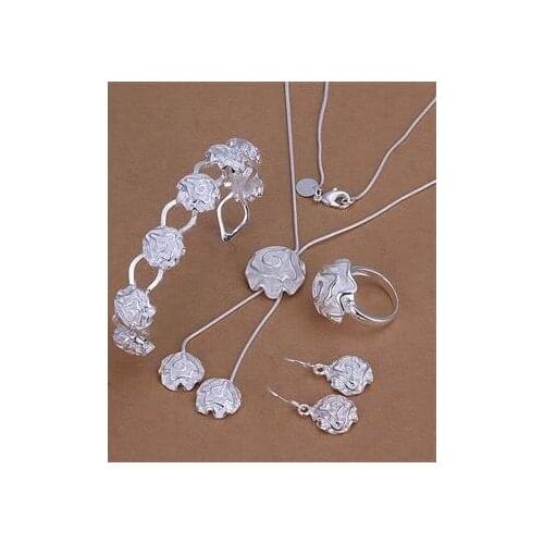 S272 Wholesale, free shipping jewelry set, fashion jewelry set Rose Ring Drop Earrings Bangle Necklace Jewelry Set