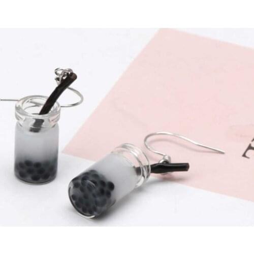 Funny Milk Tea Drink Dangle Earrings Bubble Tea Simulated Food Women Jewelry E56A