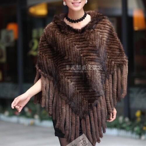 New women real mink fur cloak shawl fringed mink woven shawl head autumn and winter hooded fur coat