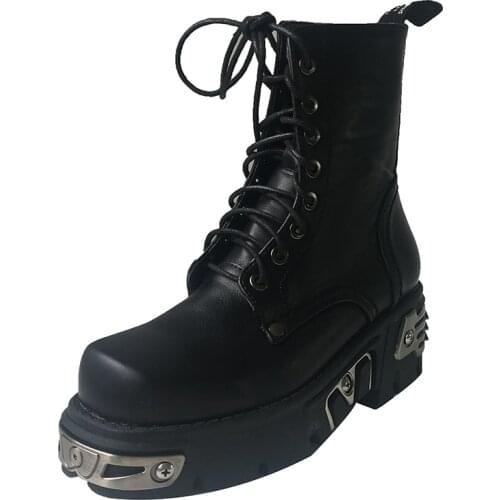 Womens Motorcycle Gothic Punk Combat Platform Boots Lace Up Female Shoes New Star Riding Ankle Boots Combat Military Boots