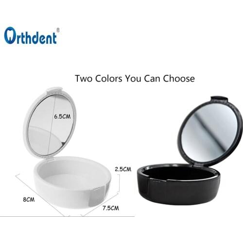 Orthdent 1 Pcs Plastic Denture Retainer Storage Box False Teeth Bath Case Container With Mirror Dental Tools Black And White
