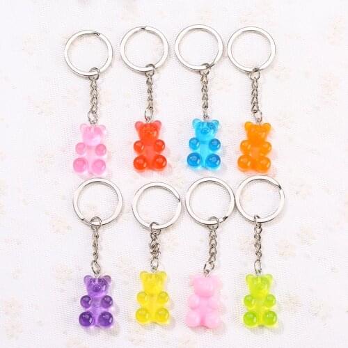 1pc Resin Keychain Pendants Flatback Glitter Gummy Bear Charms Colorful Car Handbag Keyrings