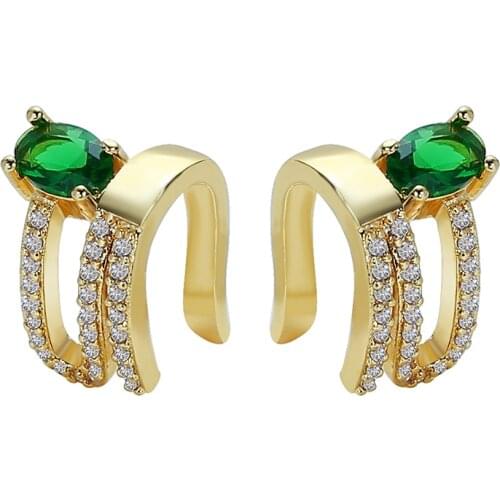2Pcs/Set Gold Premium Design Micro Pave 6-Color Zircon Ear Clips Non-pierced Earrings For woman Jewelry 2021 New arrival