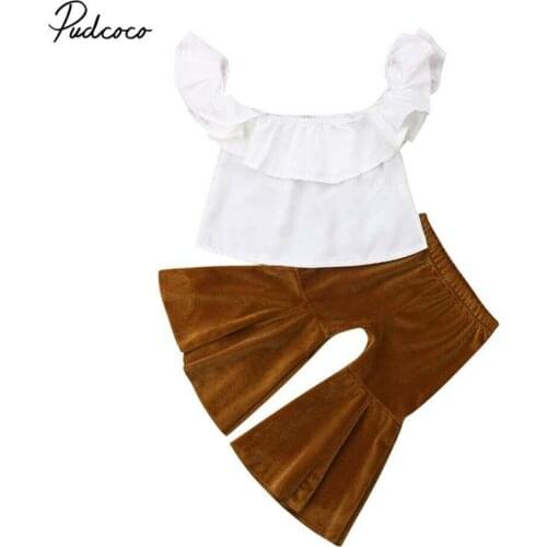 2019 Brand Toddler Kids Baby Girl Clothes Ruffle Crop Top+Flares Pants Bell Bottoms Vintage Summer New 2Pcs Holiday Outfit Set