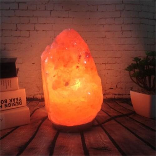 2020 High Efficiency Hand Carved USB Wooden Base Himalayan Rock Salt Lamp Air Purifier Night Light Natural Crystal Salt Lamp