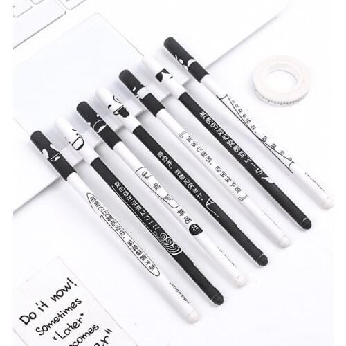 3PCS Korean Stationery Creative Text Personality Gel pens Logging Office Funny Black and White Pen Office Supplies Wholesale