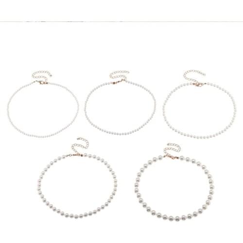 5 Pcs/Set Round Beads Pearl Chain Choker Necklace for Women Charming Handmade Party Jewelry Gifts Adjustable Collar Sweater Deco