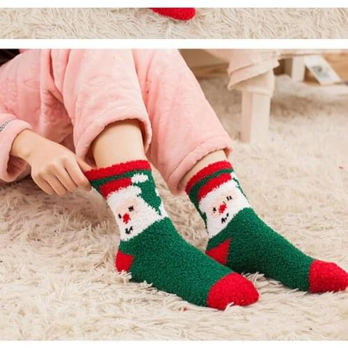 6 Pairs Of A Pack Christmas Lovely Female Winter Soft Cartoon Socks Coral Cashmere Sock For Christmas Festival Gifts