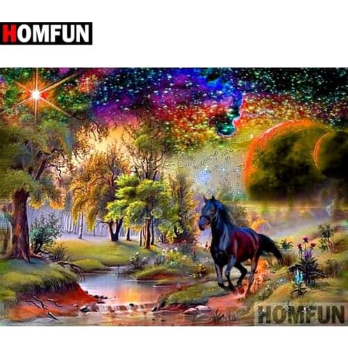 HOMFUN Full Square/Round Drill 5D DIY Diamond Painting "Horse scenery" Embroidery Cross Stitch 5D Home Decor A17032