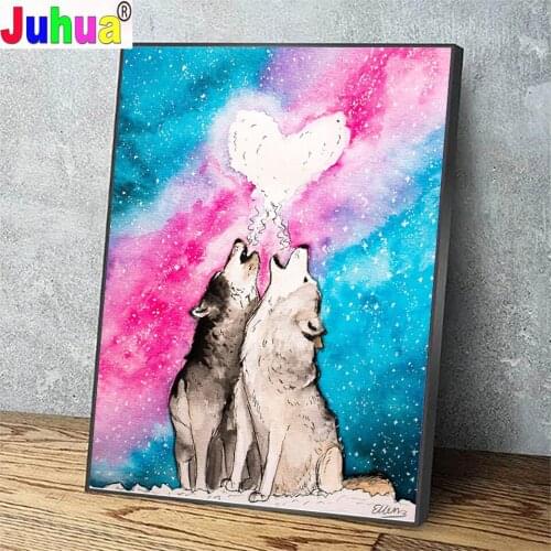 5d Diy Diamond Painting Full Square Round Drill"Abstract Watercolor Two Wolf"3d Embroidery Animal Love Handicraft Mosaic Art