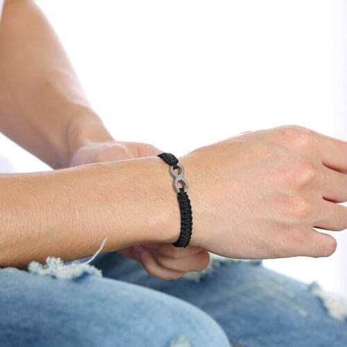 Infinity Forever Lovers Friendship Bracelets for Women Man Jewelry Black Handmade Braided Stretched Rope Chain Wrist Gifts