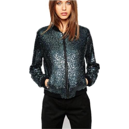 Sequined Bomber Jackets Women Tops All-match Zipper Coats Long Sleeve Spring Autumn Elegant Casual Outerwear TF618