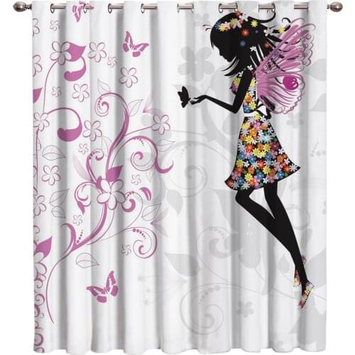Flower and Girl Window Curtains Dark Living Room Decor Outdoor Kitchen Fabric Decor Kids Window Treatment Hardware Sets