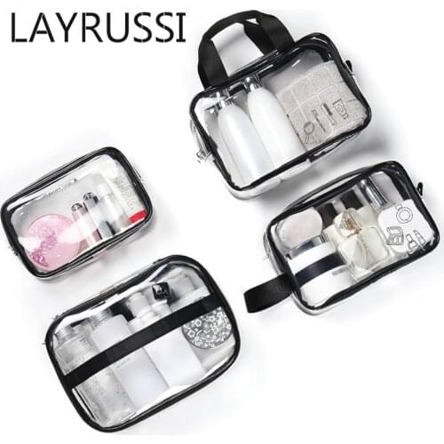 LAYRUSSI Travel Cosmetic Bag Women Zipper Clear Makeup Bags Beauty Case Make Up Organizer Storage Transparent Toiletry Wash Bag