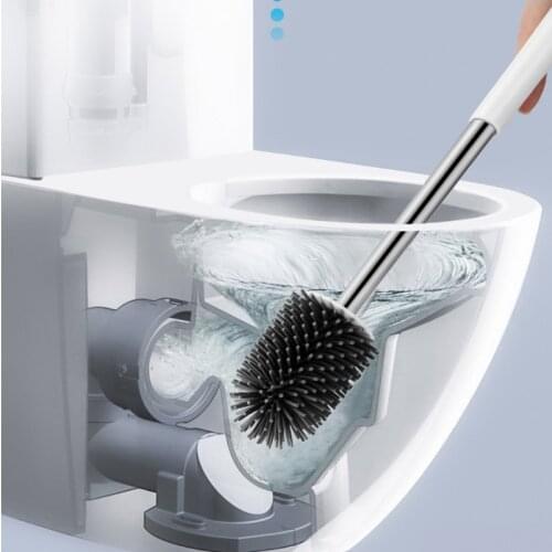 Toilet Brush&Holder Set Stainless Steel Handle Soft Wool Square Bottom No Dead Ends Decontamination W3JE