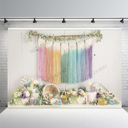 Photo Shoot Baby 1st Birthday Party Photography Background Spring Colorful Flower Green Plants Photo Backdrop For Photo Studio