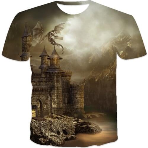 2021 Summer Gothic Fantasy cotton 3D Print Mens Casual Fashion T-shirt Round Neck Loose Oversize Muscle Streetwear Clothing top