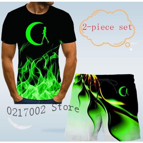 Summer moon print 3D t-shirt mens print set short sleeve casual shirt breathable shorts Holiday Beach mens set 2-piece set