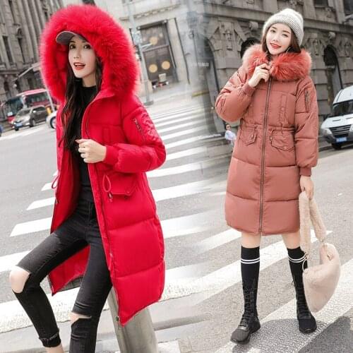 JuneLove Fur Hooded Thicken Zipper Long Coats Women Casual Long Sleeve Warm Cotton Coats Female Hardy Jackets Parkas Outwears
