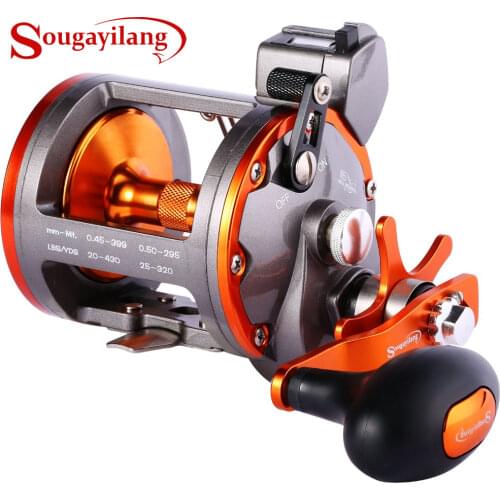 Sougayilang LS30 Line Counter Trolling Reel Conventional Level Wind Cast Drum Fishing Reel 6+1BB with Digital Display